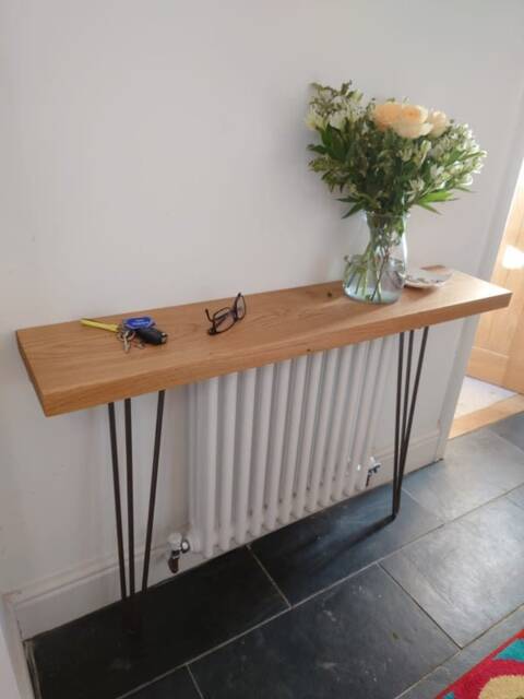 Handcrafted Solid Oak Console Table Rustic Hairpin Steel Legs - image 1