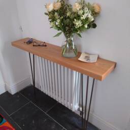 Handcrafted Solid Oak Console Table Rustic Hairpin Steel Legs - thumbnail 2