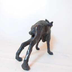 Bronze Hare Sculpture, Stretching Bunny Figurine, Original Hand Cast Metal Art, Limited Edition - thumbnail 3