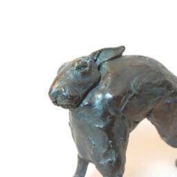 Bronze Hare Sculpture, Stretching Bunny Figurine, Original Hand Cast Metal Art, Limited Edition - thumbnail 2