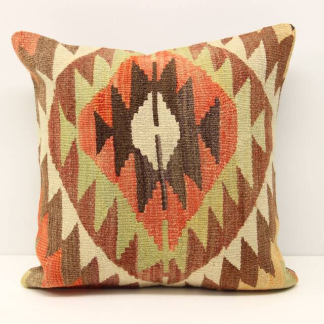 Vintage Kilim Pillow Cover - 16x16 Inch - Boho Oriental Rug Cushion - image 1