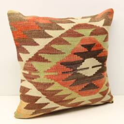 Vintage Kilim Pillow Cover - 16x16 Inch - Boho Oriental Rug Cushion - thumbnail 2