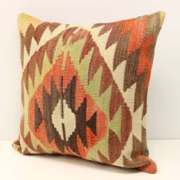 Vintage Kilim Pillow Cover - 16x16 Inch - Boho Oriental Rug Cushion - thumbnail 3