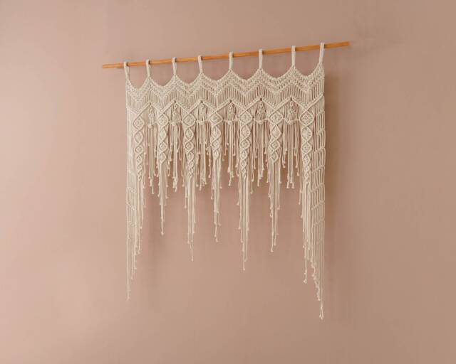 Macrame Unique Curtain, Boho Large Modern Home Decor, Custom Valance, Window Treatment, Extra Tapestry, Neutral Wall Art C25 - image 1