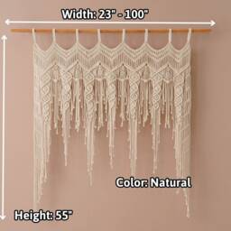Macrame Unique Curtain, Boho Large Modern Home Decor, Custom Valance, Window Treatment, Extra Tapestry, Neutral Wall Art C25 - thumbnail 3