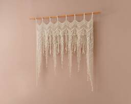 Macrame Unique Curtain, Boho Large Modern Home Decor, Custom Valance, Window Treatment, Extra Tapestry, Neutral Wall Art C25 - thumbnail 1