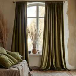 Custom Dark Olive Velvet Curtains For Living Room/Modern Sage Green Blackout Curtain Panel Bedroom Retro Pleated Luxury Drape Extra Long