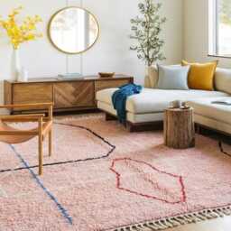 Pink Abstract Shag Rug, Large Area Moroccan Berber Wool Carpet, Style Custom Handmade Rug - thumbnail 3