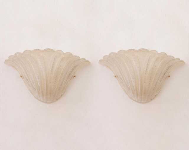 Murano Glass Fan Sconces Silk Ivory Italian Wall Lights - Set Of 2 - image 1
