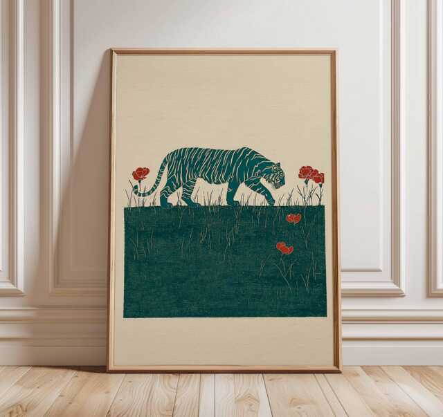 Tiger Poster, Japanese Minimalist Animal Wall Art Print, Modern Nature Artwork, Zen Jungle Decor, Bold Wildlife Home - image 1