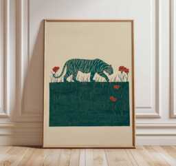 Tiger Poster, Japanese Minimalist Animal Wall Art Print, Modern Nature Artwork, Zen Jungle Decor, Bold Wildlife Home - thumbnail 1