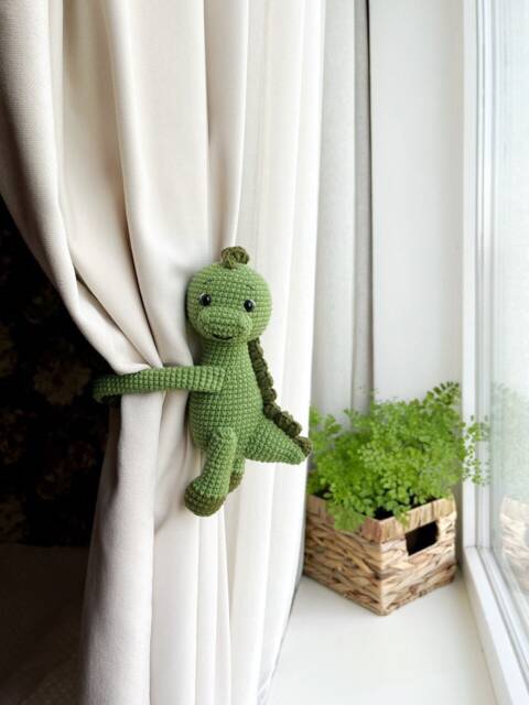Dinosaur Curtain Tie Back Nursery Decor Neutral Backs Green Dinosaur Tieback Animal - image 1
