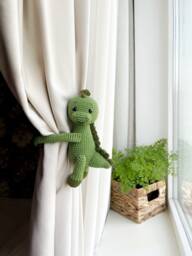 Dinosaur Curtain Tie Back Nursery Decor Neutral Backs Green Dinosaur Tieback Animal - thumbnail 1