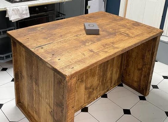 Wooden Breakfast Bar Kitchen Island - Farmhouse Rustic Style Handmade Solid Wood Countertop Custom Size Decor - image 1