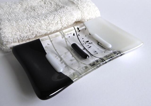 Fused Glass Soap Dish in Black & White By Bprdesigns - image 1