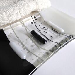 Fused Glass Soap Dish in Black & White By Bprdesigns - thumbnail 3