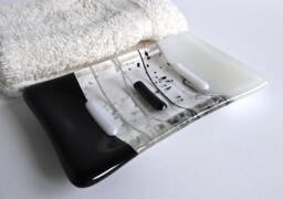 Fused Glass Soap Dish in Black & White By Bprdesigns - thumbnail 1