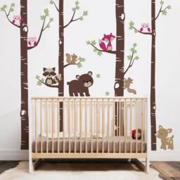 Birch Tree Forest Animals Wall Decal Woodland Nursery Decor - thumbnail 3