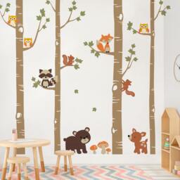 Birch Tree Forest Animals Wall Decal Woodland Nursery Decor - thumbnail 2