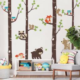 Birch Tree Forest Animals Wall Decal Woodland Nursery Decor