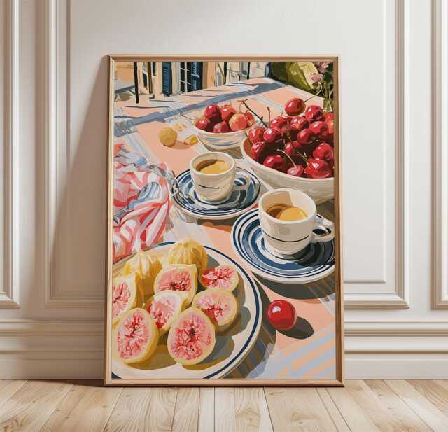 Fig & Cherry Poster, Italian Breakfast Print, Kitchen Wall Art - image 1