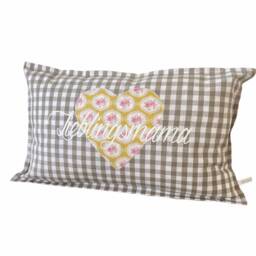 Pillow Lieblingsmama Taupe Checked - thumbnail 3