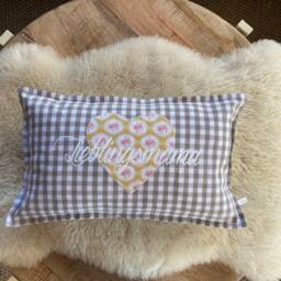 Pillow Lieblingsmama Taupe Checked - thumbnail 4