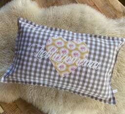 Pillow Lieblingsmama Taupe Checked - thumbnail 1