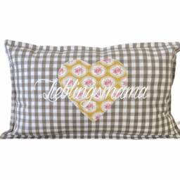 Pillow Lieblingsmama Taupe Checked - thumbnail 2