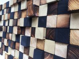 Reclaimed Wood Wall Art Sculpture - Geometric Mosaic, Gold Black Burned