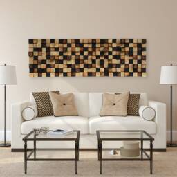Reclaimed Wood Wall Art Sculpture - Geometric Mosaic, Gold Black Burned - thumbnail 2