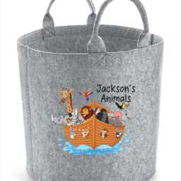 Personalised Noahs Ark Toy Storage, Tub, Storage Basket, Box, Baby Shower Gift, Baby Nursery, Blanket Any Text, New Gift - thumbnail 3