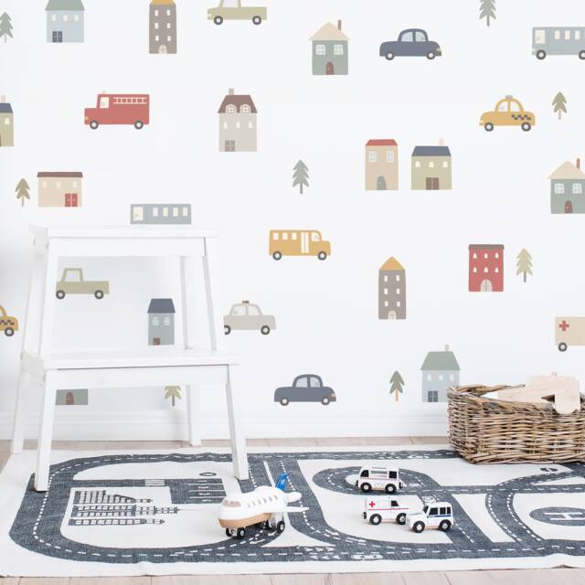 City Street Wall Decals - Car & Truck Stickers, Nursery Decor, Kids Room Decal, Reusable Removable Stickers - image 1