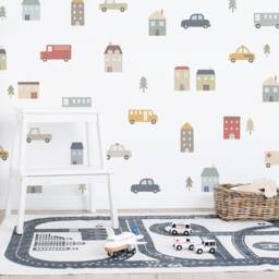 City Street Wall Decals - Car & Truck Stickers, Nursery Decor, Kids Room Decal, Reusable Removable Stickers - thumbnail 1