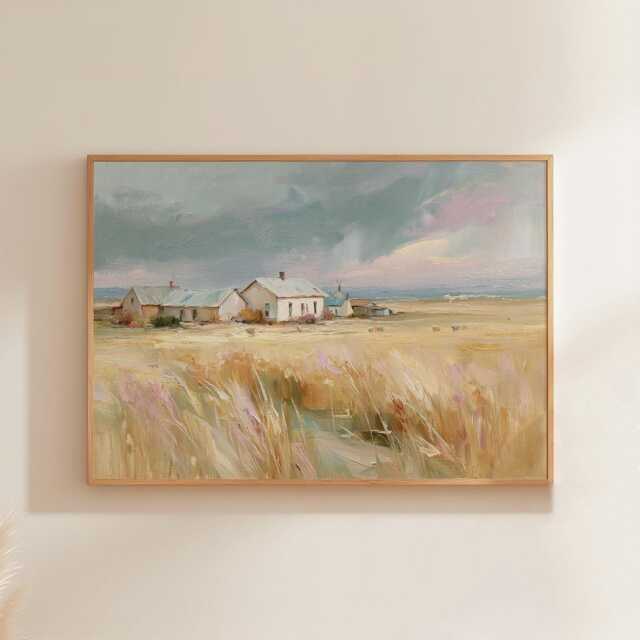 Prairie Farm Poster, Golden Field Print, Country Wall Art, Paper - image 1