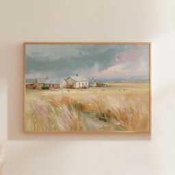 Prairie Farm Poster, Golden Field Print, Country Wall Art, Paper - thumbnail 1