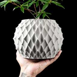 3D Printed Geometric Plant Pot Modern Diamond Texture With Drainage - thumbnail 3