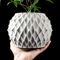 3D Printed Geometric Plant Pot Modern Diamond Texture With Drainage - thumbnail 2