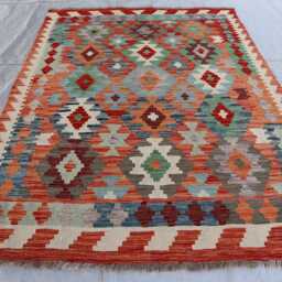 5x7 Flatweave Chubi Kilim Rug, Turkmen Oriental Rug, New Tribal Afghan Maimana Vintage Rug For Bedroom, Livingroom - thumbnail 2