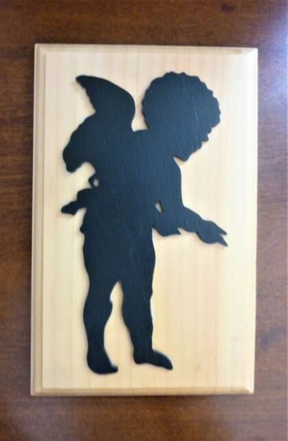 Handcrafted Cherub Wall Hanging Wood Art Decor Plaque, Angel Silhouette - image 1