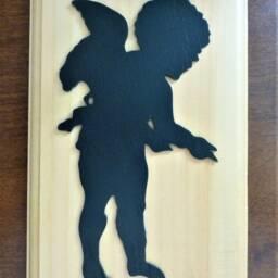 Handcrafted Cherub Wall Hanging Wood Art Decor Plaque, Angel Silhouette - thumbnail 3