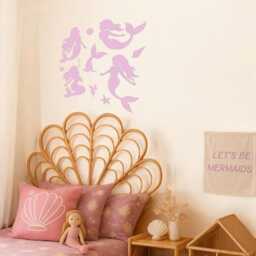 Wooden Mermaids - Boho Nursery Mermaid Decor Whimsical Bedroom Under The Sea Theme Girls Decor- Wall Decals - thumbnail 2