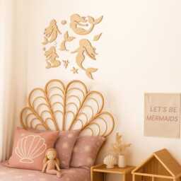 Wooden Mermaids - Boho Nursery Mermaid Decor Whimsical Bedroom Under The Sea Theme Girls Decor- Wall Decals - thumbnail 3