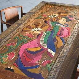 Japanese Design Wood Dining Table Unique Barn Style - thumbnail 2