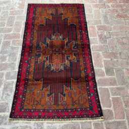 3x6 Baluchi Wool Carpet - Afghan Hand-Knotted Tribal Rug Rich Red Oriental Accent For Living Room, Office Or Entryway Boho Gift - thumbnail 2