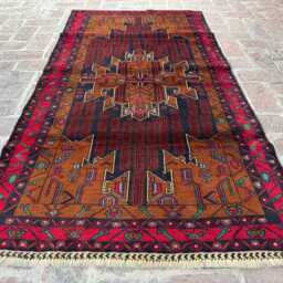 3x6 Baluchi Wool Carpet - Afghan Hand-Knotted Tribal Rug Rich Red Oriental Accent For Living Room, Office Or Entryway Boho Gift - thumbnail 3
