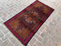 3x6 Baluchi Wool Carpet - Afghan Hand-Knotted Tribal Rug Rich Red Oriental Accent For Living Room, Office Or Entryway Boho Gift - thumbnail 1