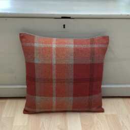 Tartan Tweed Pillow Cover Set Of 3 Burnt Orange Balmoral With Pompom Trim - thumbnail 2