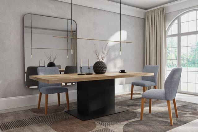 Solid Oak Dining Table With Steel Base - Durable Hardwood 012 - image 1