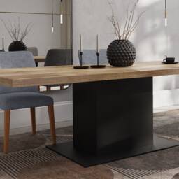 Solid Oak Dining Table With Steel Base - Durable Hardwood 012 - thumbnail 3